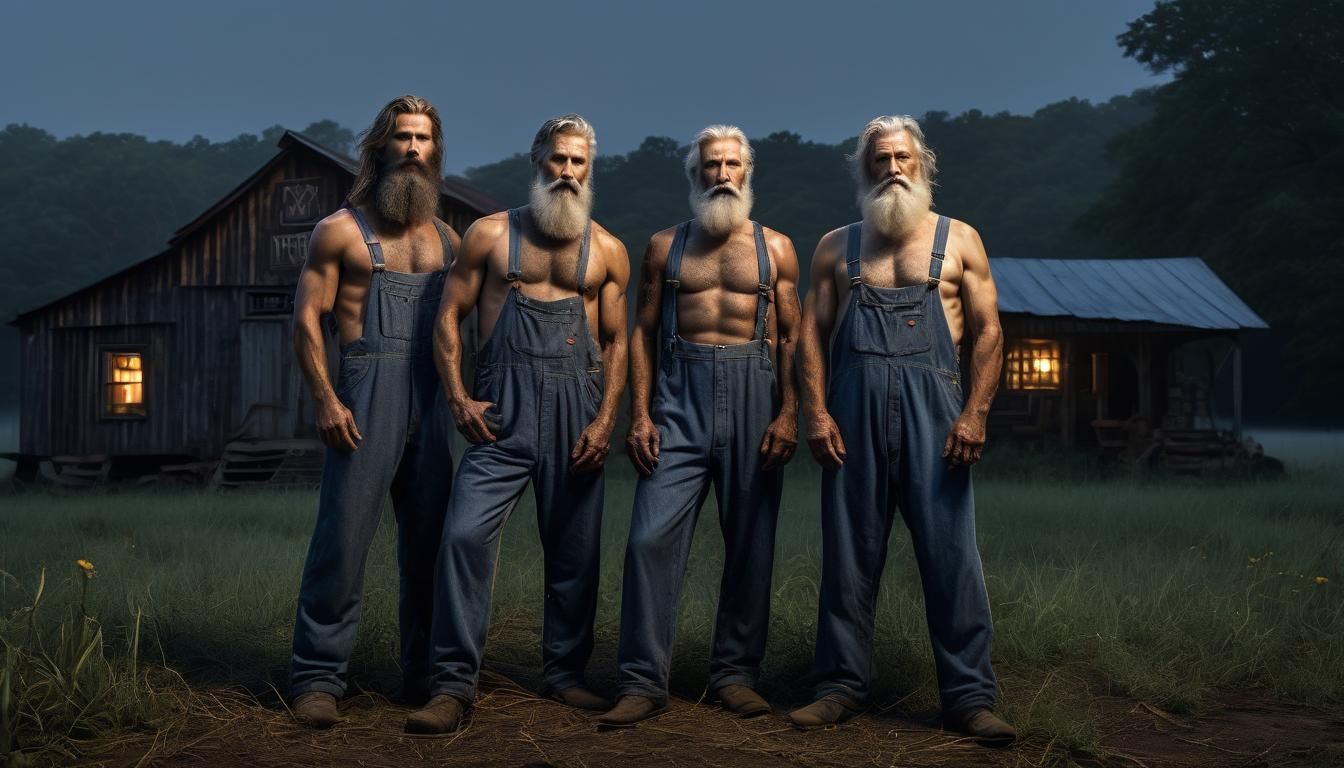 Appalachian Men Under Moonlight: Hyper-Realistic Digital Art