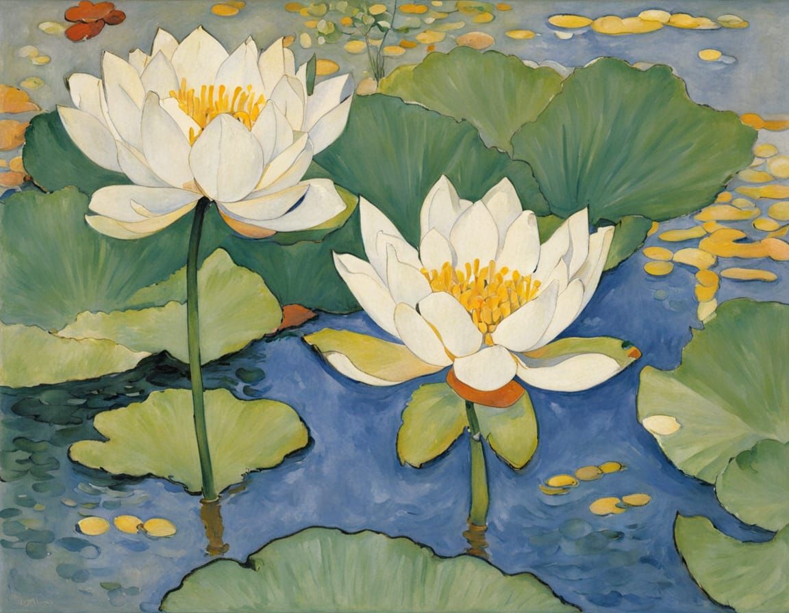 Surrealist Lotus Blossom in a Tranquil Pond Landscape