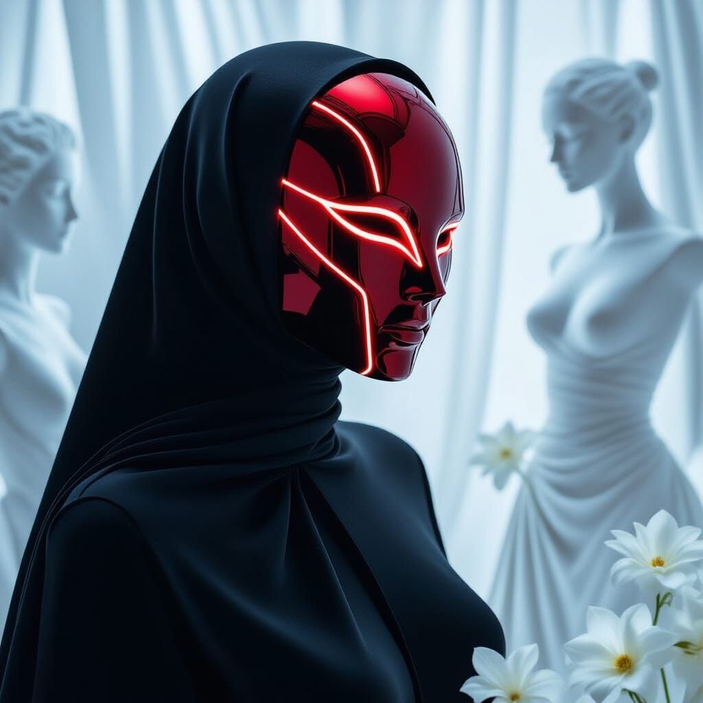 Futuristic Mask Portrait in Cyberpunk High-Fashion Style