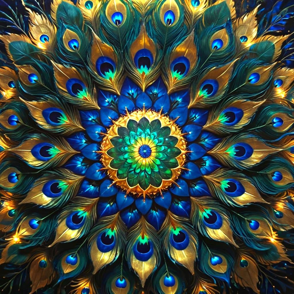 Iridescent Peacock Feather Mandala in 8K