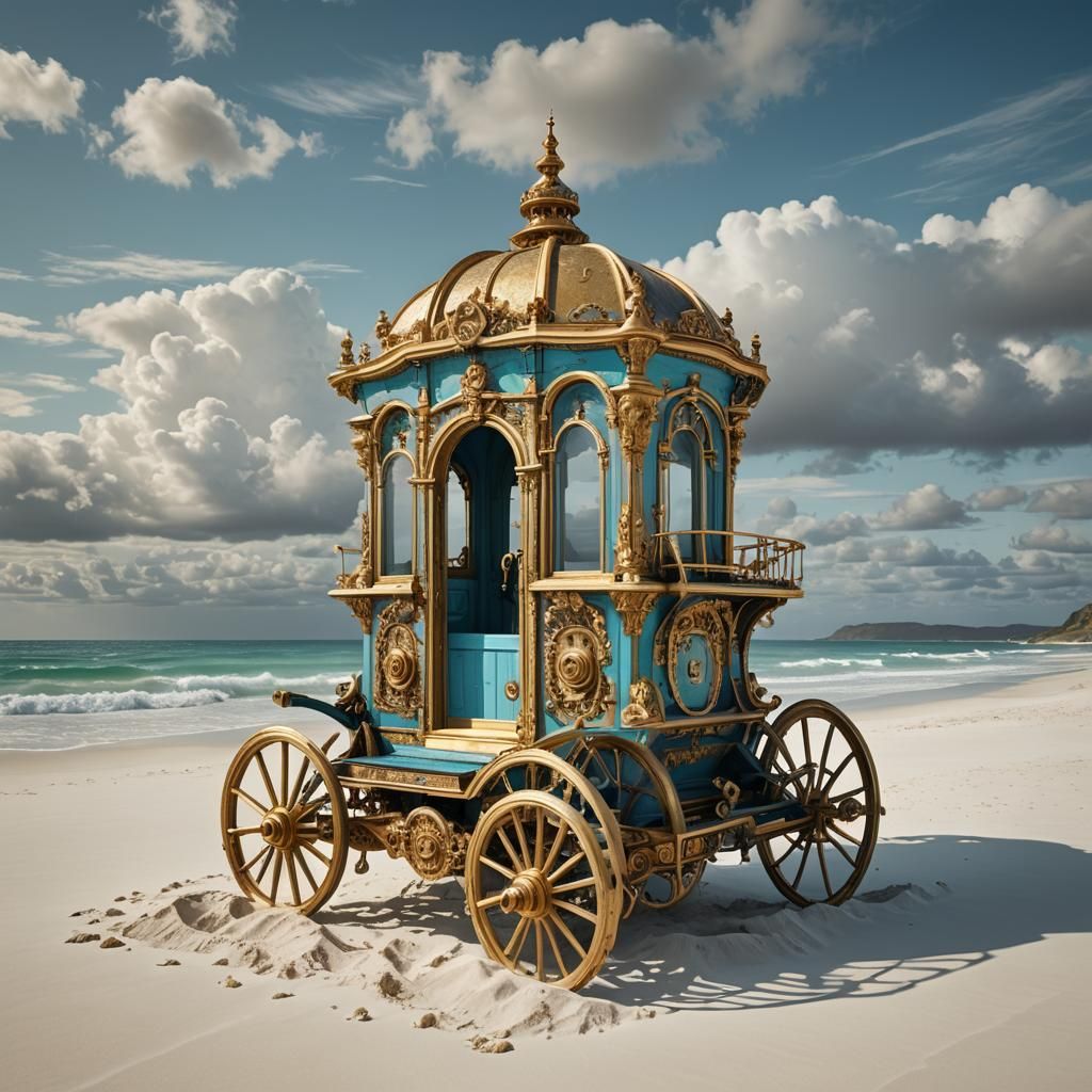 Steampunk Rococo Bathing Machine on Sandy Beach