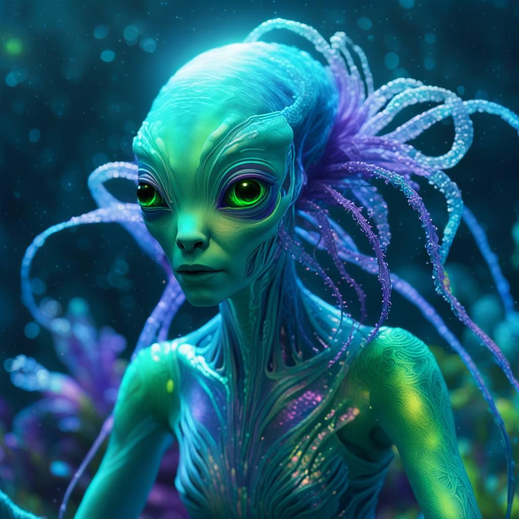 Bioluminescent Creature in Alien Underwater World