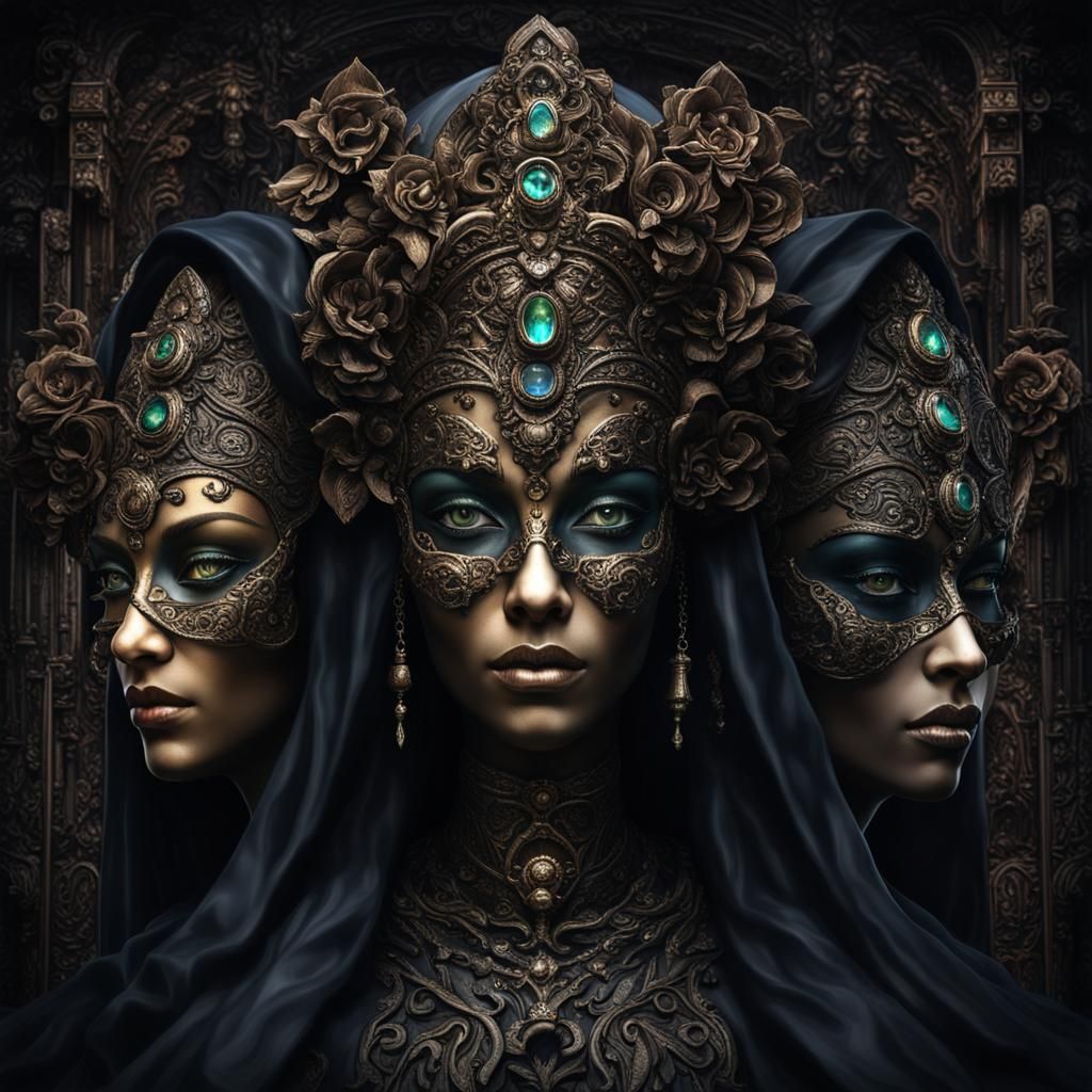 Triple Goddess Hekate in Dark Fantasy Style