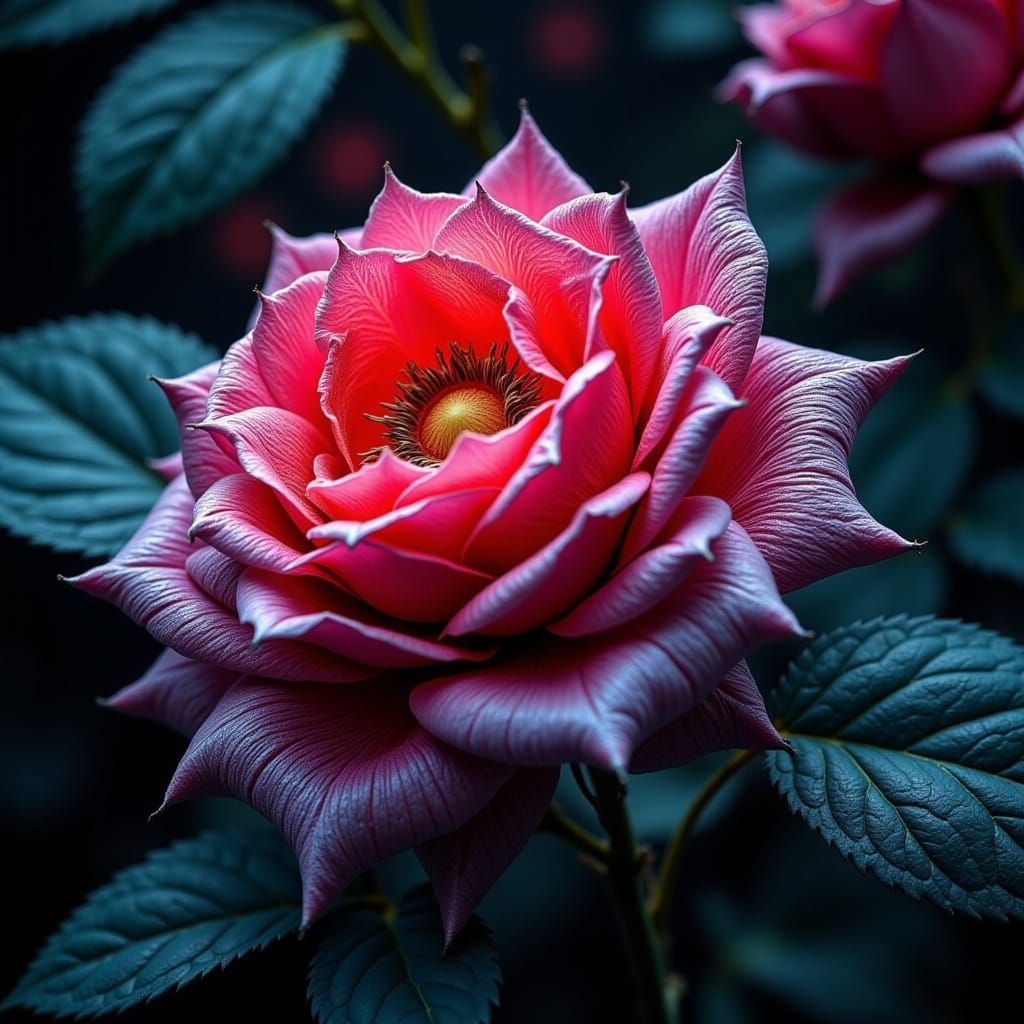 Bioluminescent Rose Bush in Intricate Lace