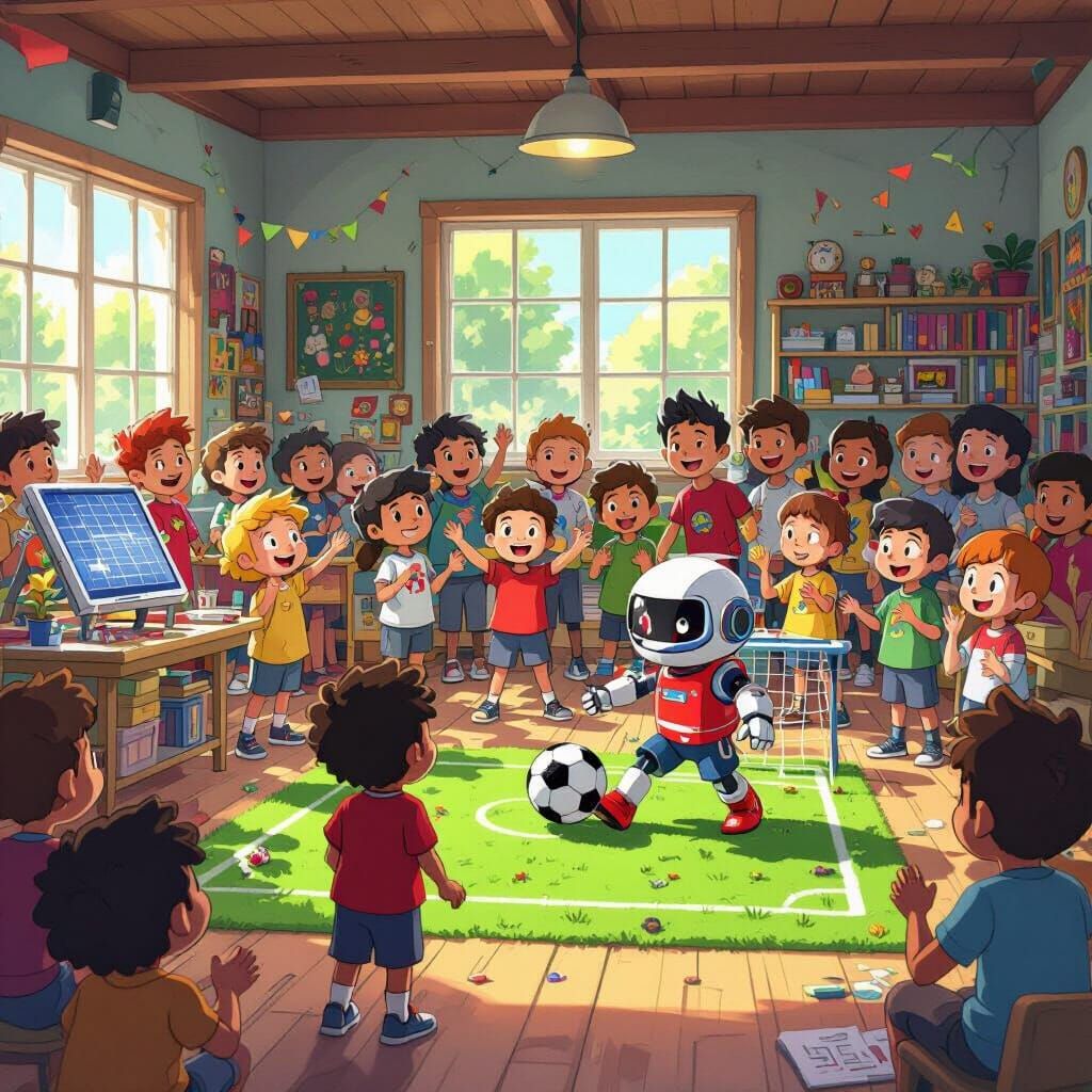 Kids Showcase Inventions With Ronaldo-Bot In Vibrant Cartoon...