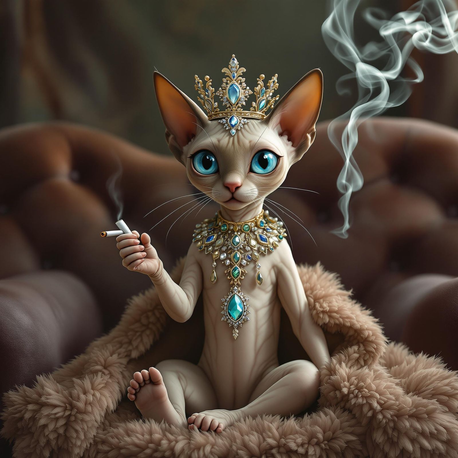 Regal Siamese Cat in Disney Cartoon Style