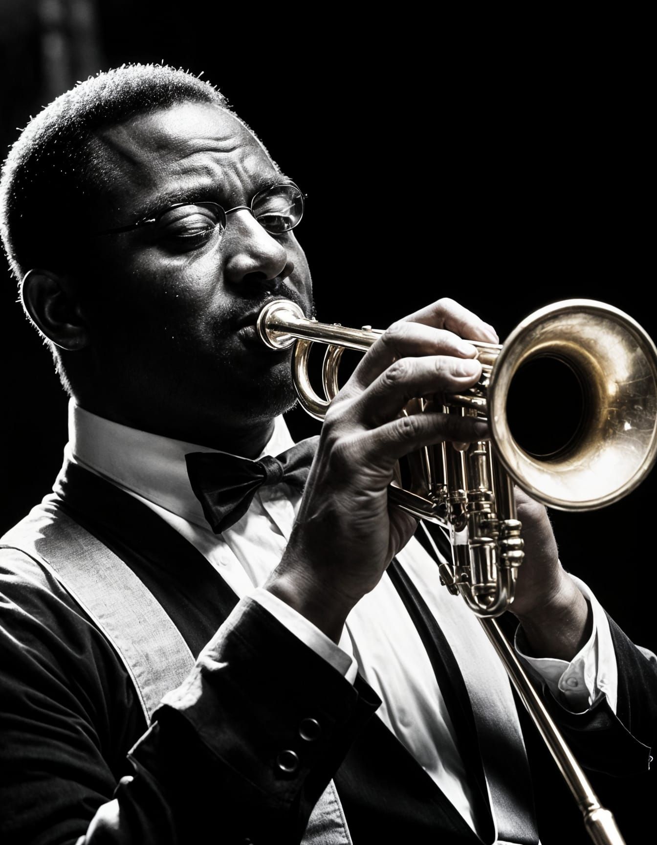 Black and White Trumpet Player Portrait