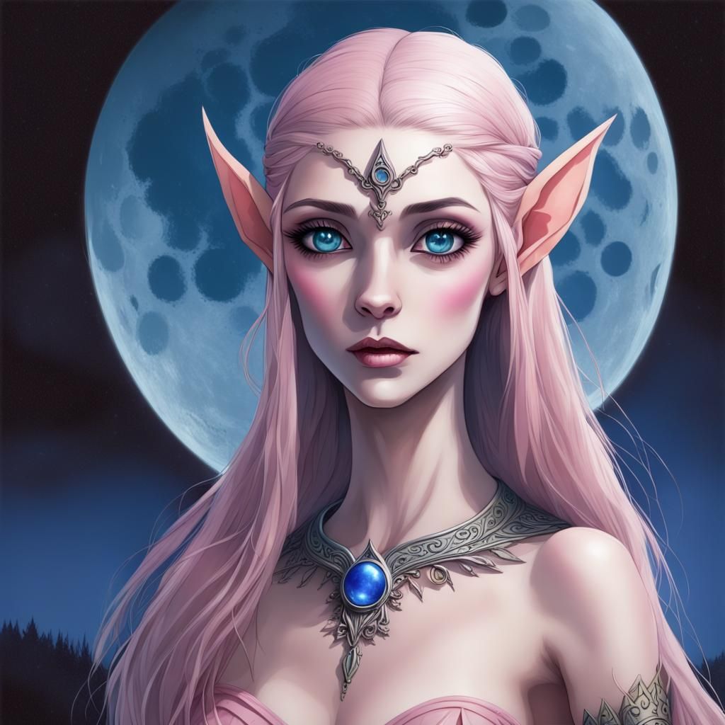 Elven Maiden Under a Big Blue Moon
