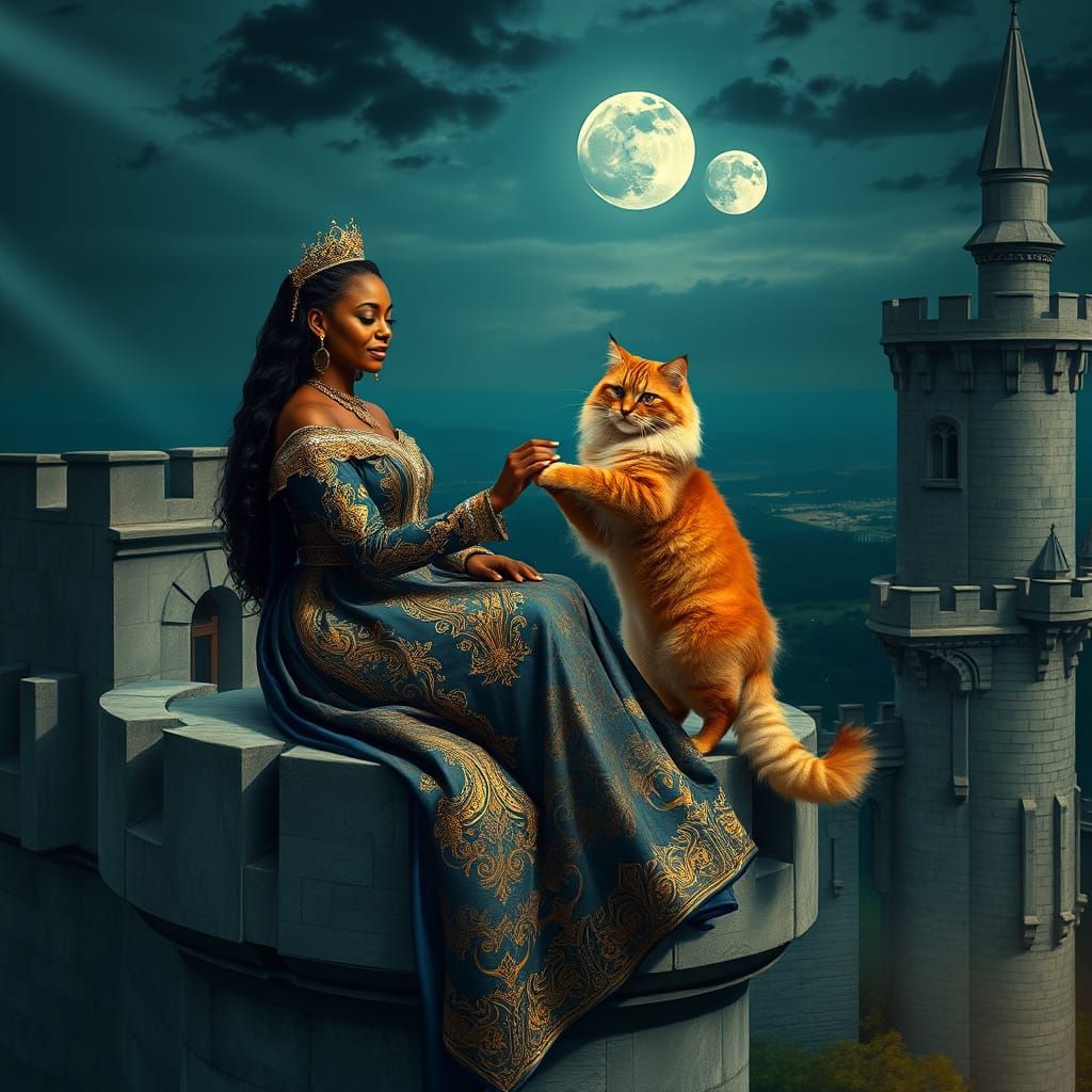 Ethereal Queen Enchants with Majestic Feline Companion