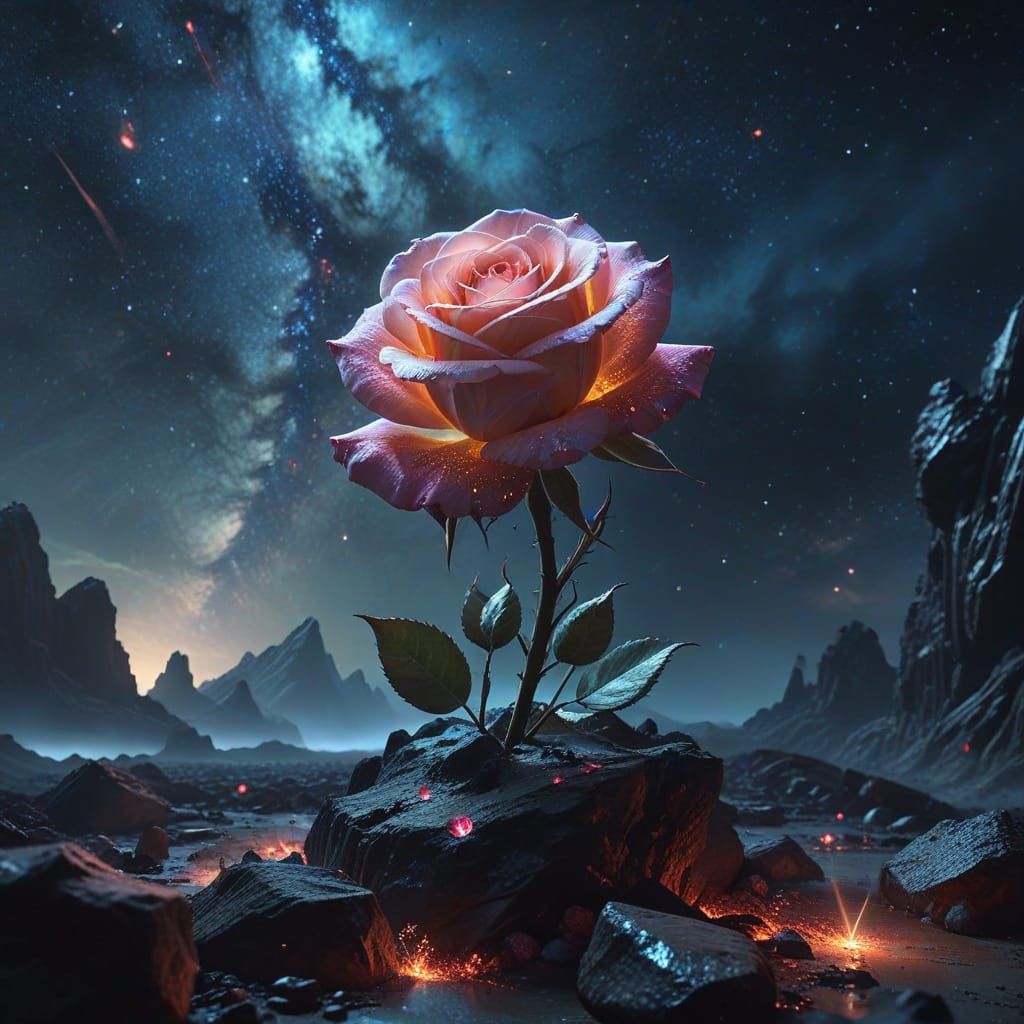 Giant Luminous Rose on Island in Nebula