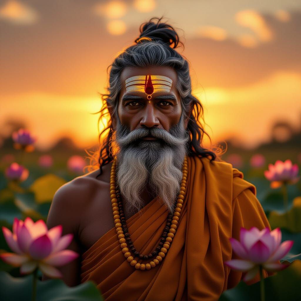 Ancient Indian Monk in Golden Light, Divine Surreal Atmosphe...