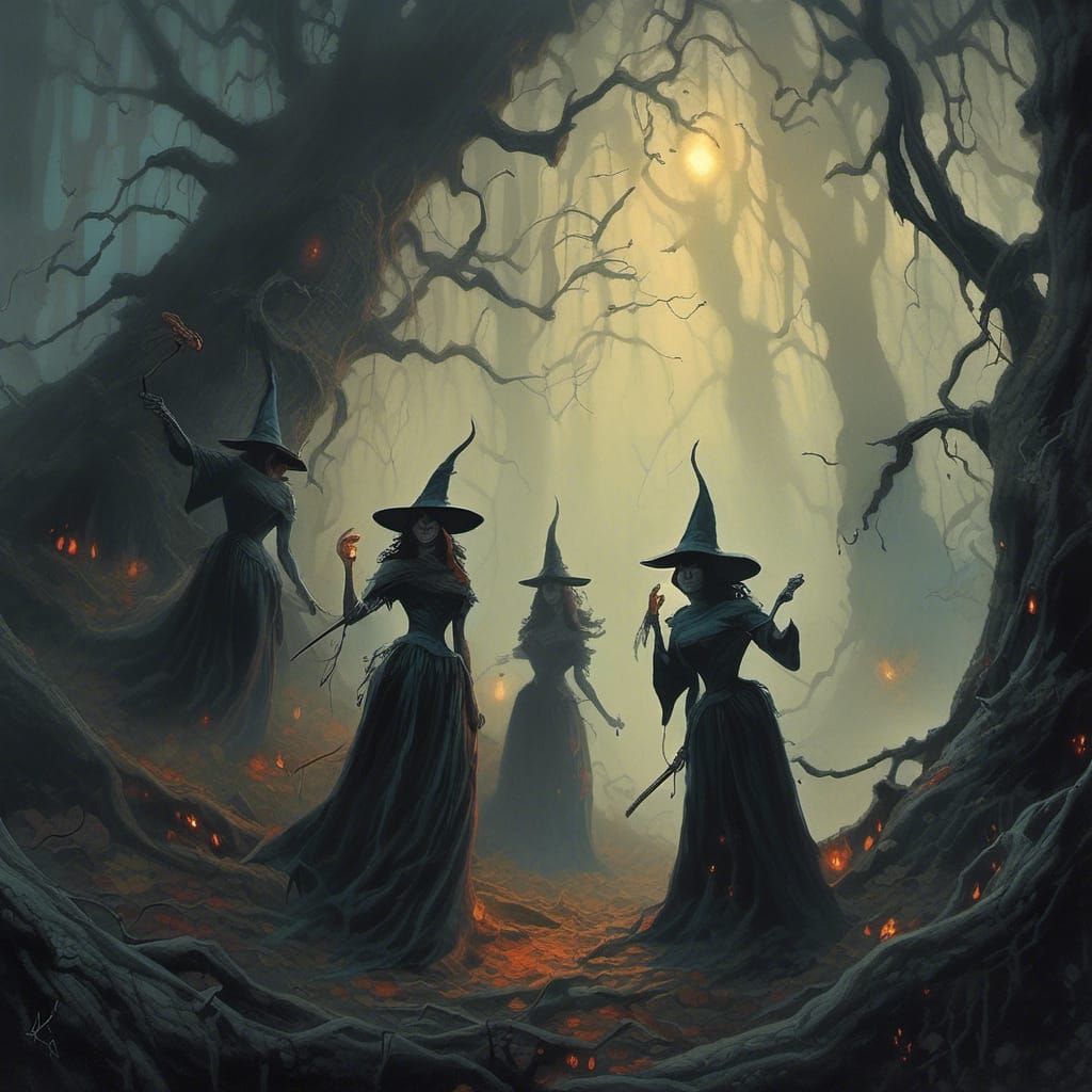 <lora:Dark Fantasy Cartoon:1.0> Hocus pocus with three witch...