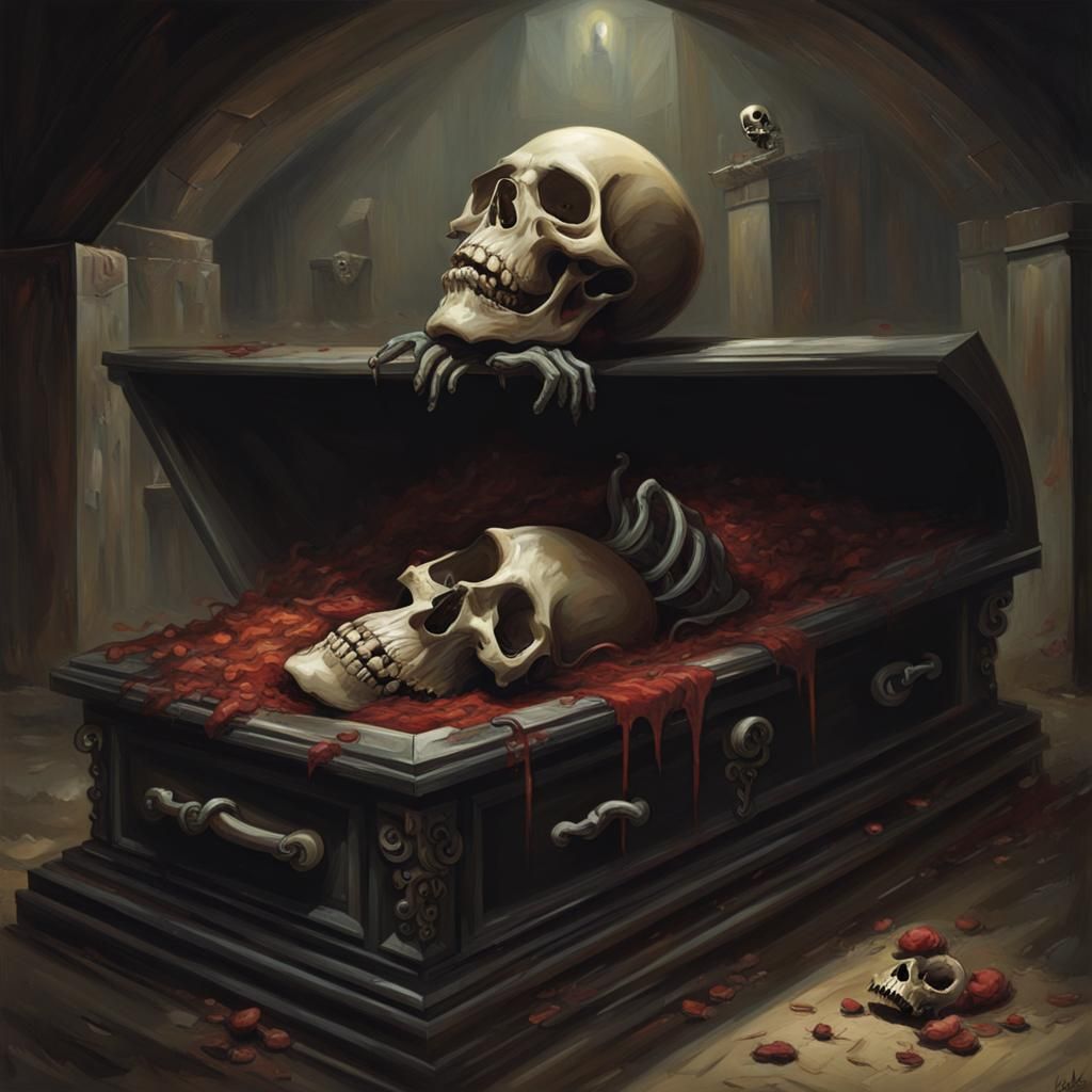 Sinister Skull in Dark Crypt, Greg Rutkowski Style