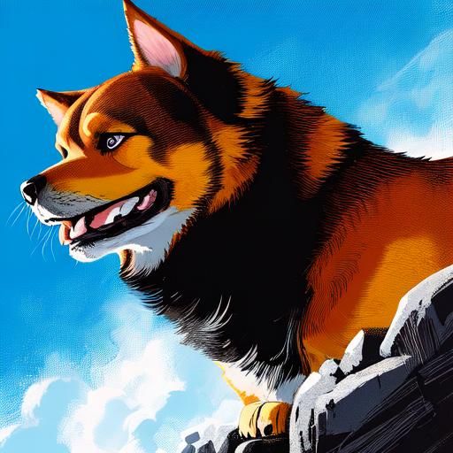 Dog Gazing Skyward in Comic Book Art Style