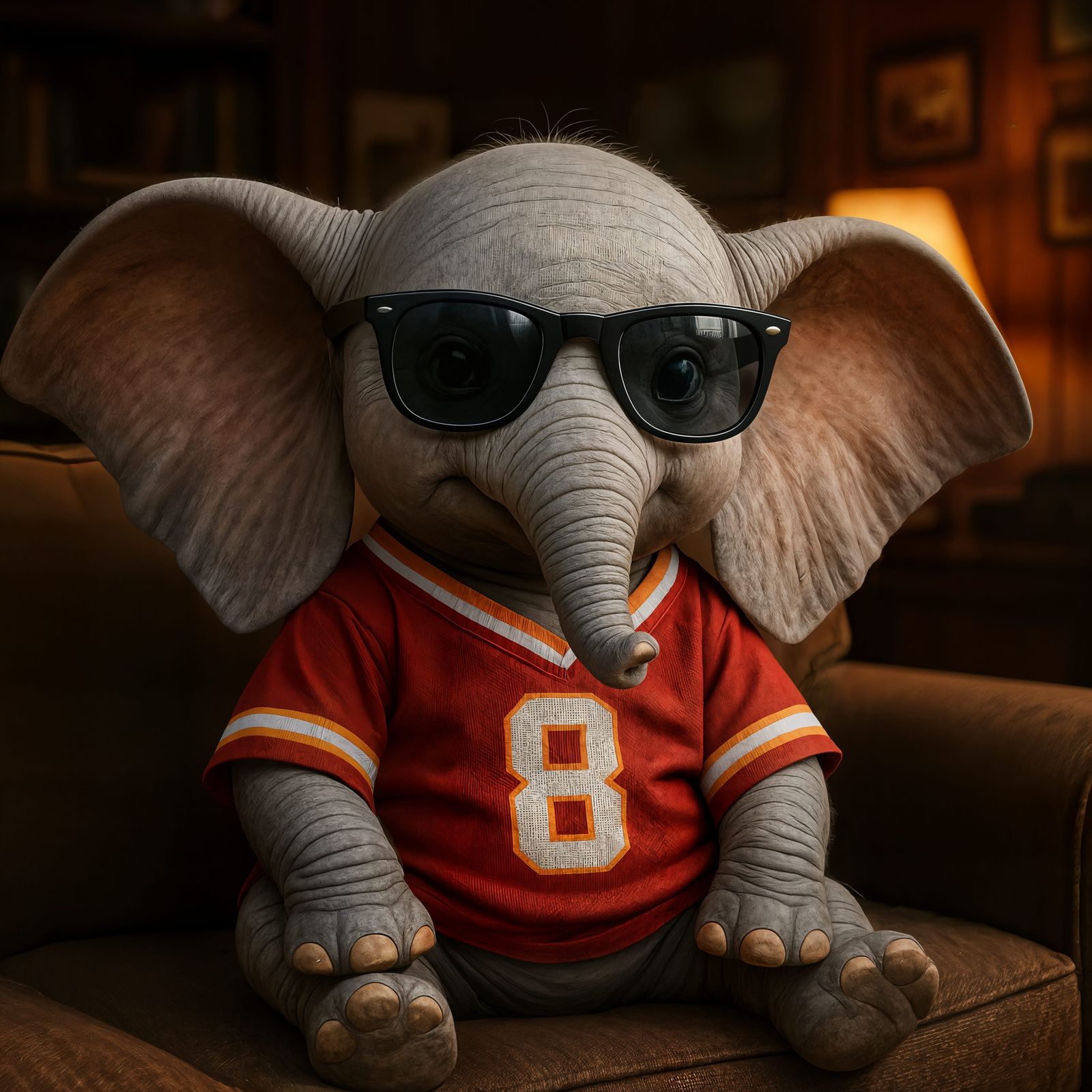 CGI Cartoon Elephant with Sunglasses on Couch