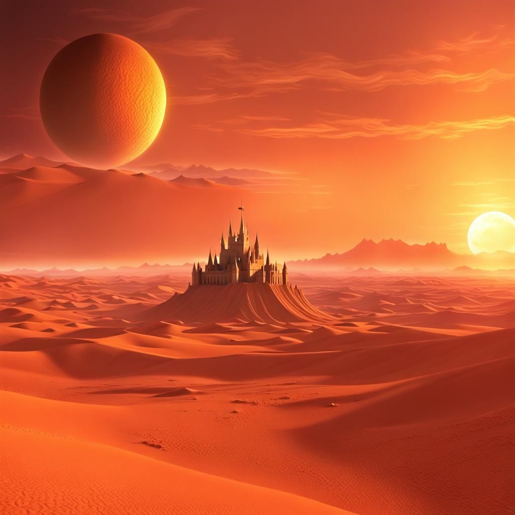 Golden Castle Sunset on Desert Planet