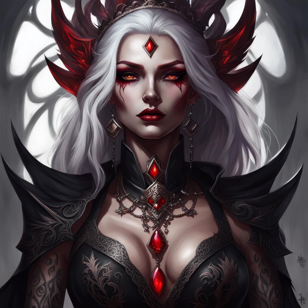 Sinister Elf Death Cleric with Red Tattoos