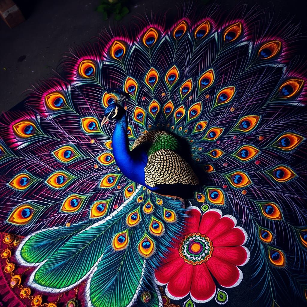 Vibrant Peacock in Rangoli Style