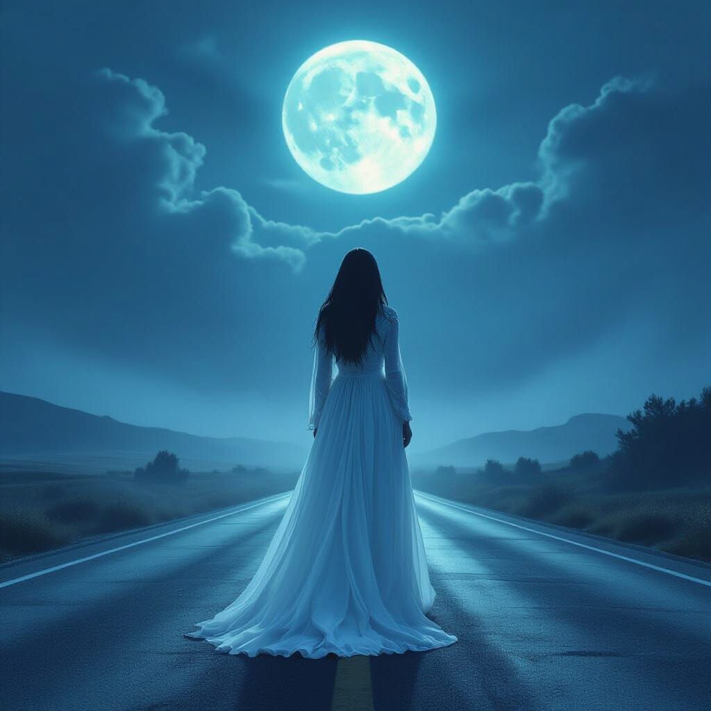 Eerie Ghostly Woman on Desert Road, Detailed Matte Painting ...