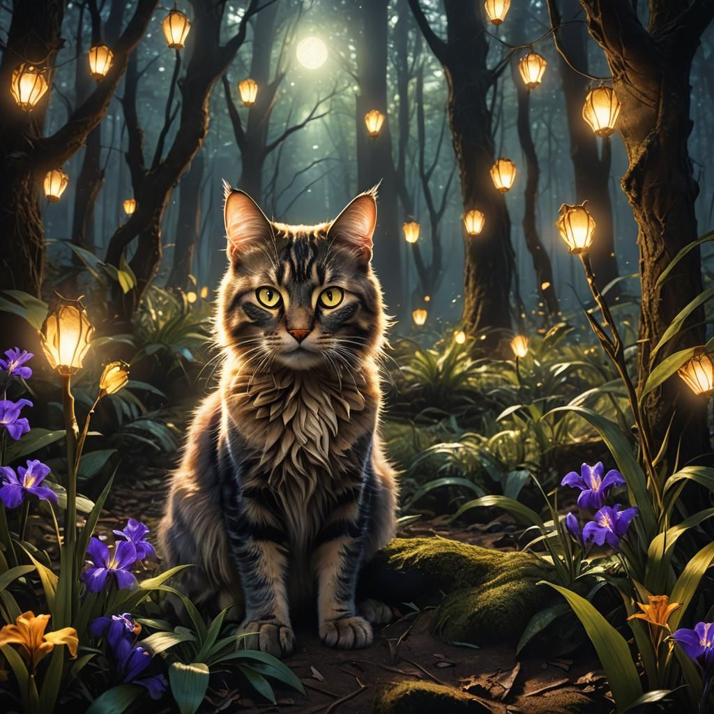 Mystical Forest: Cat's Fluorescent Eyes