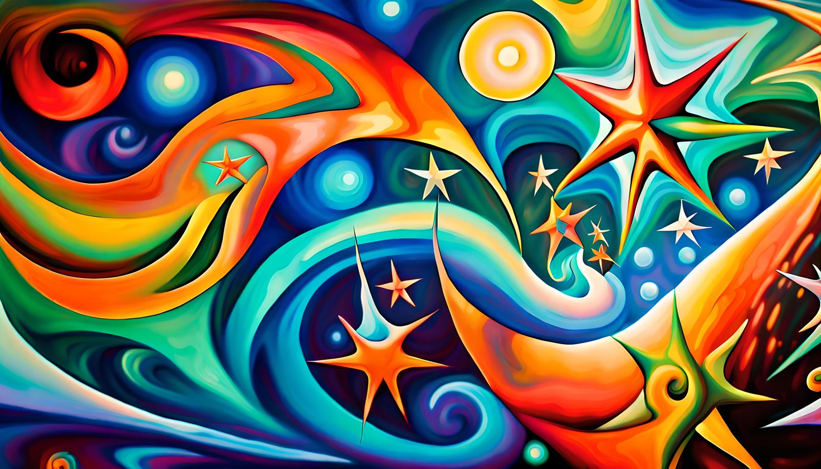 Iridescent Celestial Wonders in Vibrant Oil Paint Style