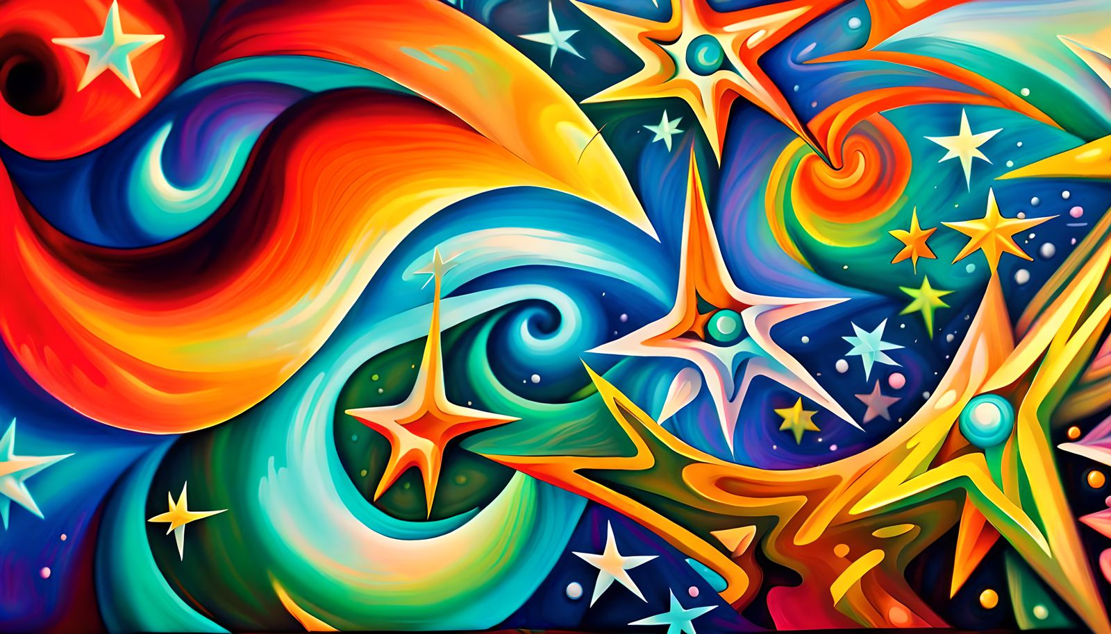 Iridescent Stars in Electromagnetic Plasma, Impasto Oil Pain...