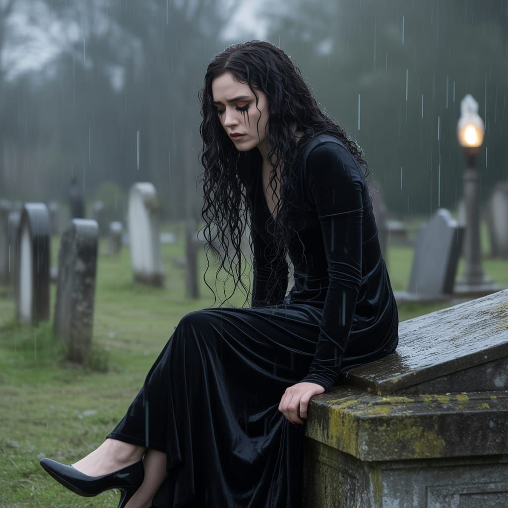 Goth Woman in Graveyard: A Cinematic Portrait