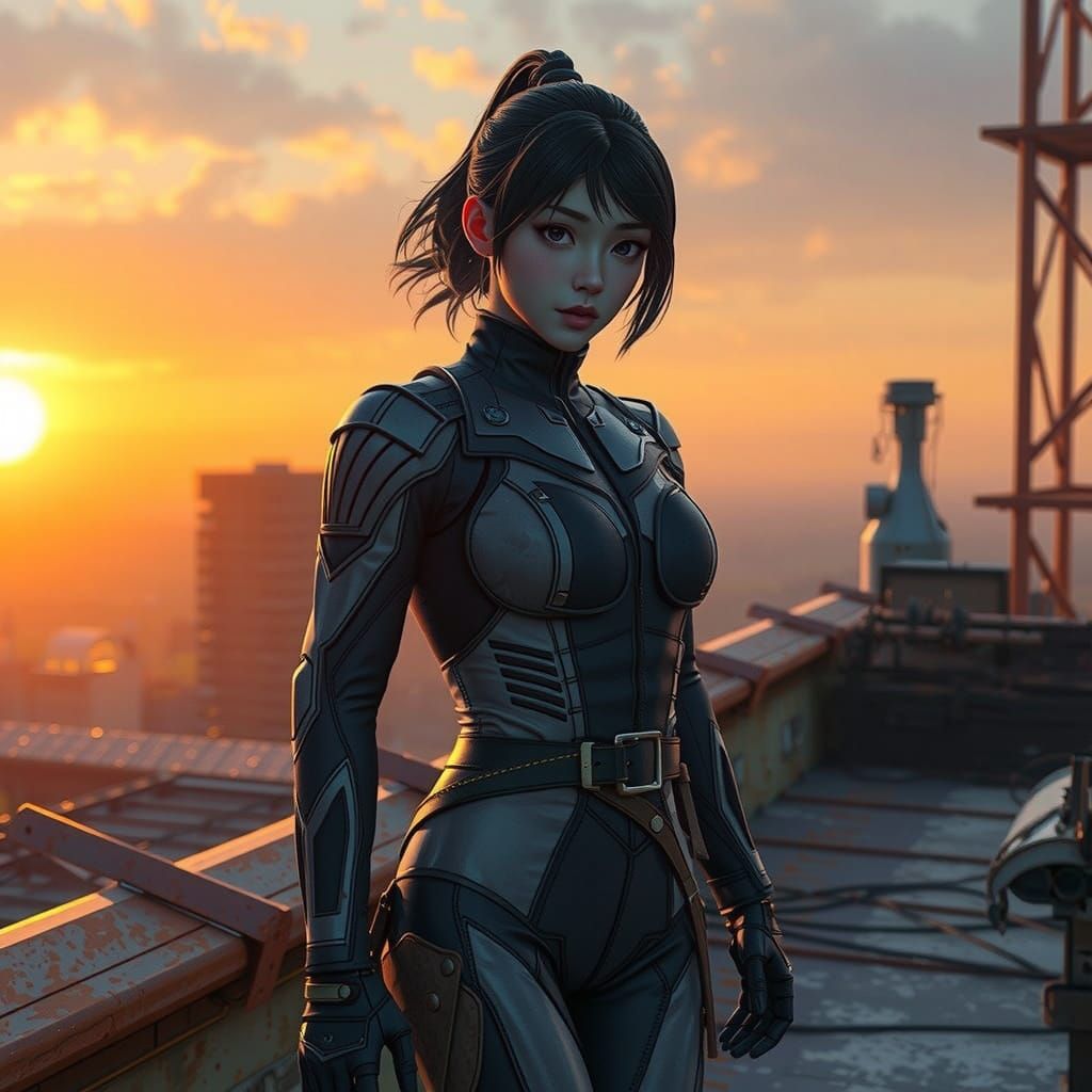 Japanese Ninja Superhero in Sunset Glow