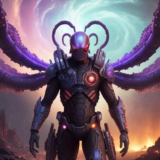 Heroic Spider Octopus Seahorse in Sci-Fi Art