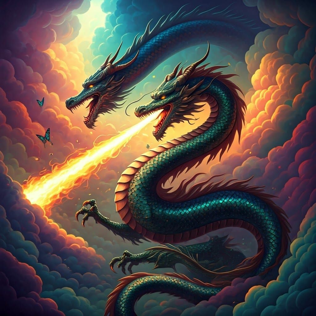 Dragons and Butterflies Clash in Dreamlike Battle