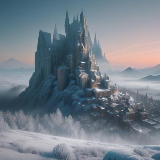 Mystical Winter Town: Frost Patterns on Window Panes