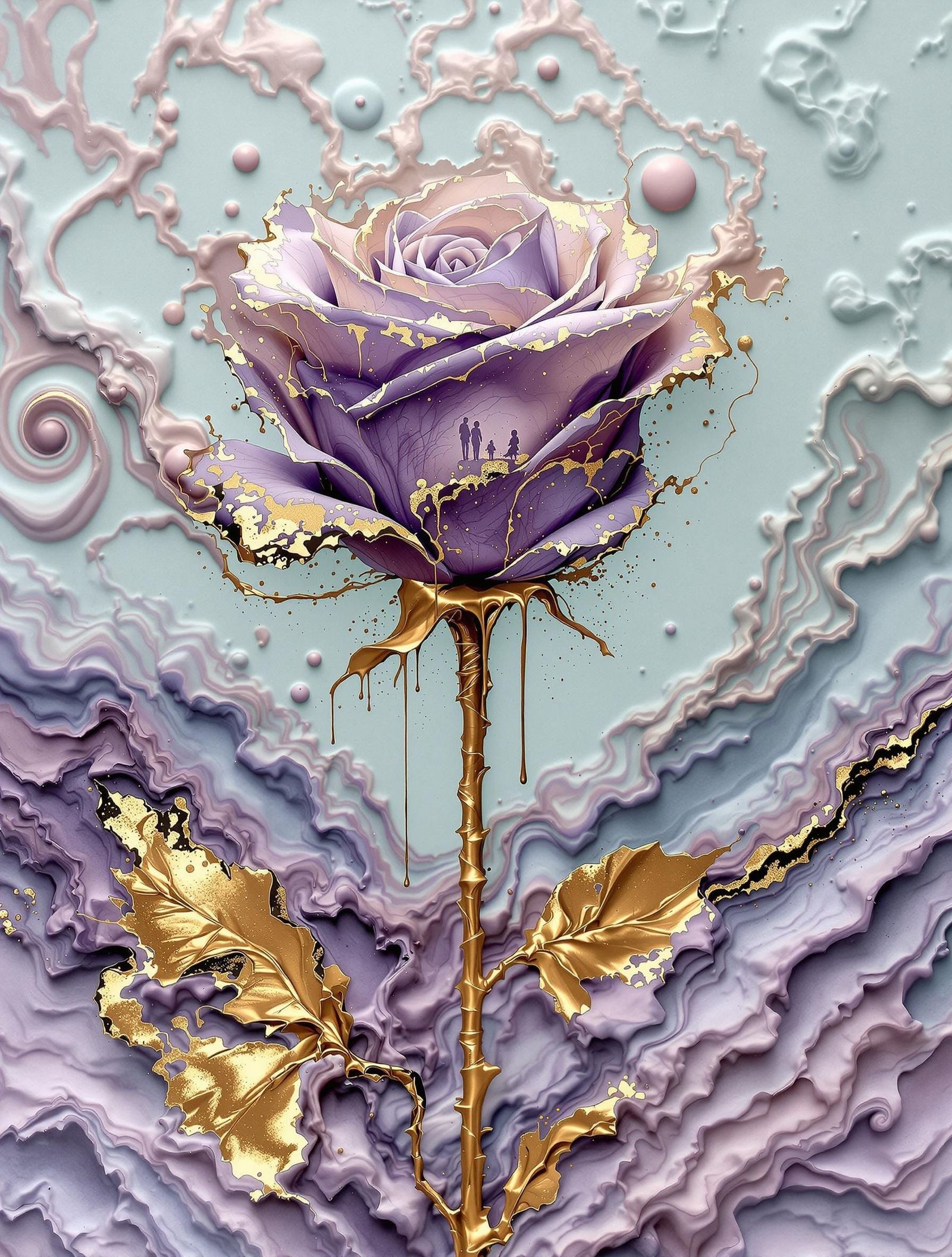 Surreal Close-Up of an Ink-Stained Rose in Pastel Fusion