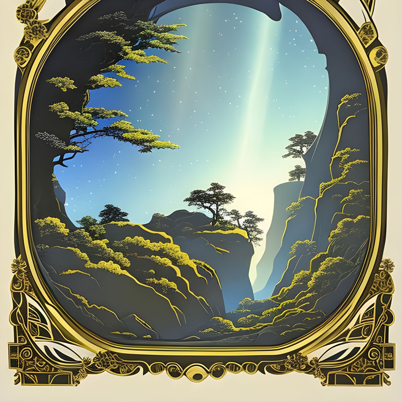 Magical Arctic Cave in Rococo Illustration Style