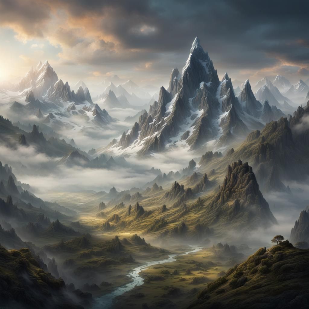 Misty Mountain Landscape: Epic Digital Matte Painting
