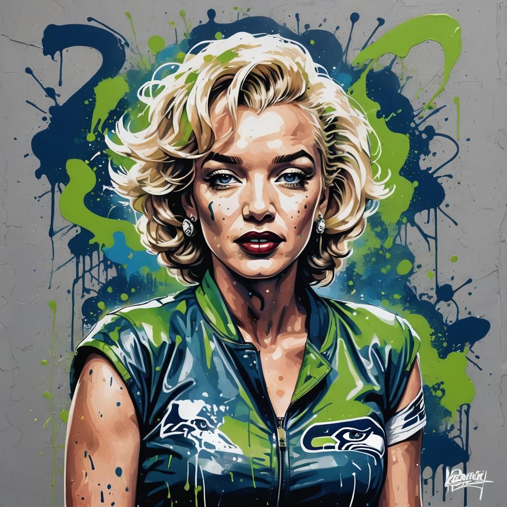 Marilyn Monroe as Seahawks Player in Graffiti Art