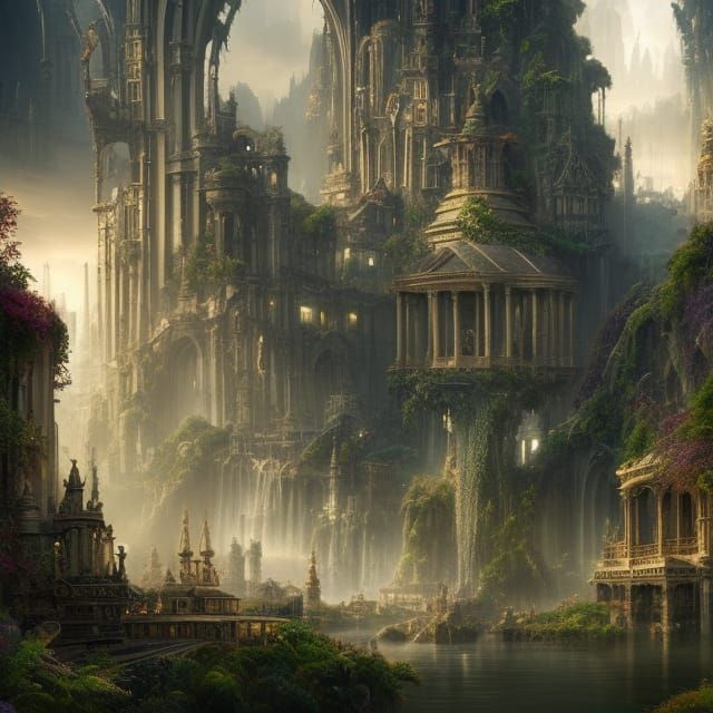 Futuristic City with Floating Gardens: Digital Matte Paintin...