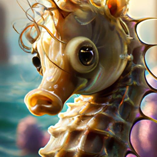 Adorable Baby Seahorse Portrait in Hyperdetailed Style