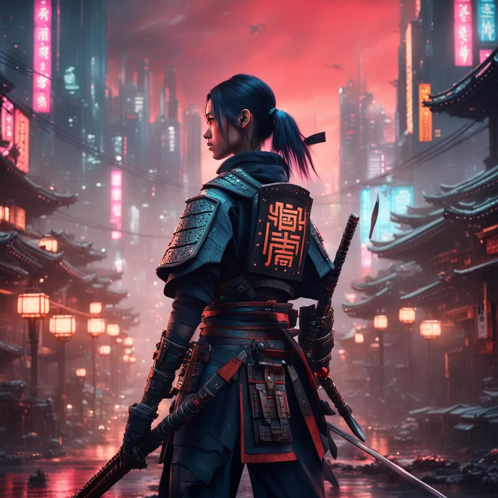 Cyberpunk Samurai: Detailed Matte Painting in 8K