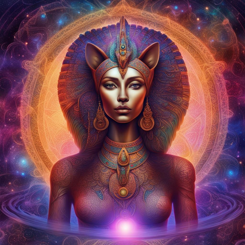 Astral Cosmic Illustration: Bast, Sekhmet, Sophia