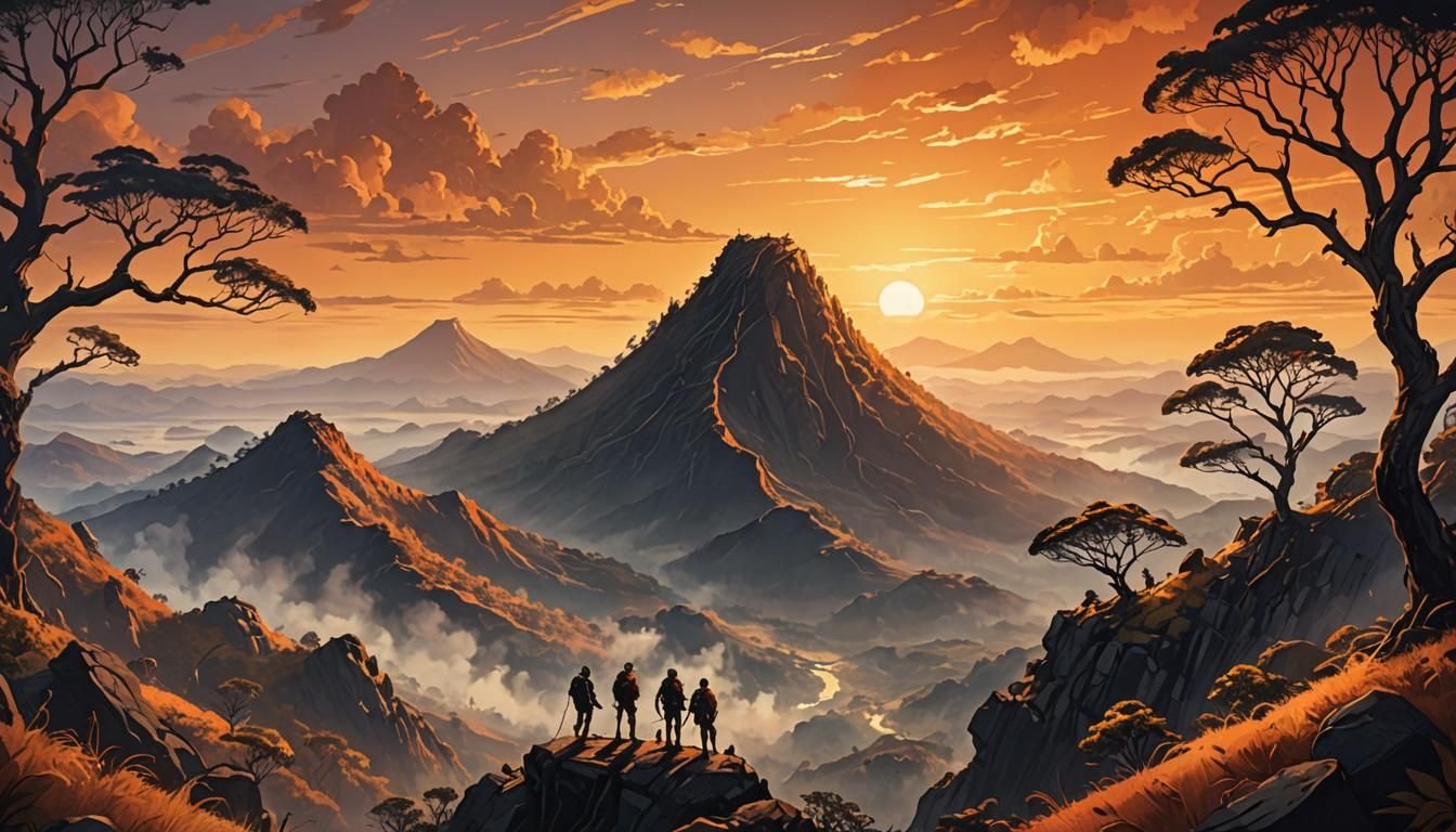 Hikers on Mount Ngungun at Sunset