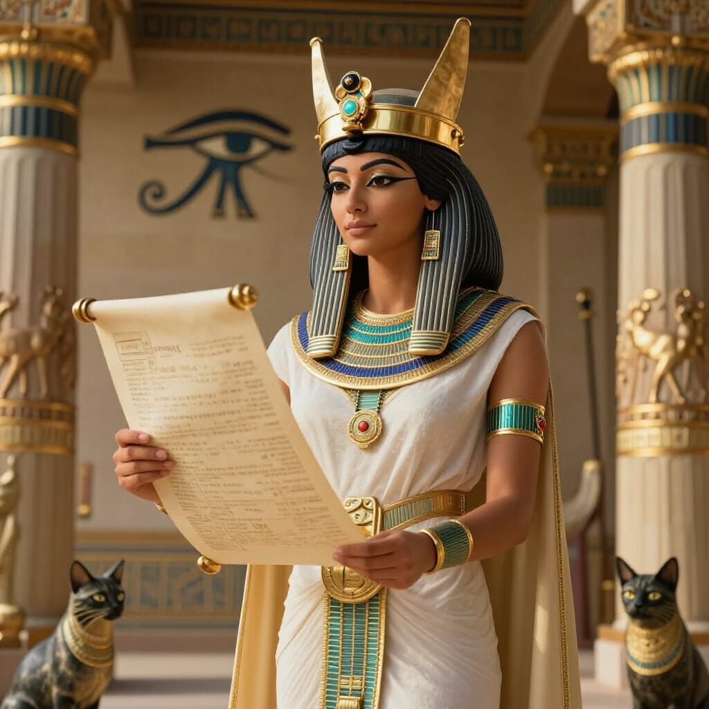 Cleopatra's Regal Portrait in Ancient Egyptian Palace