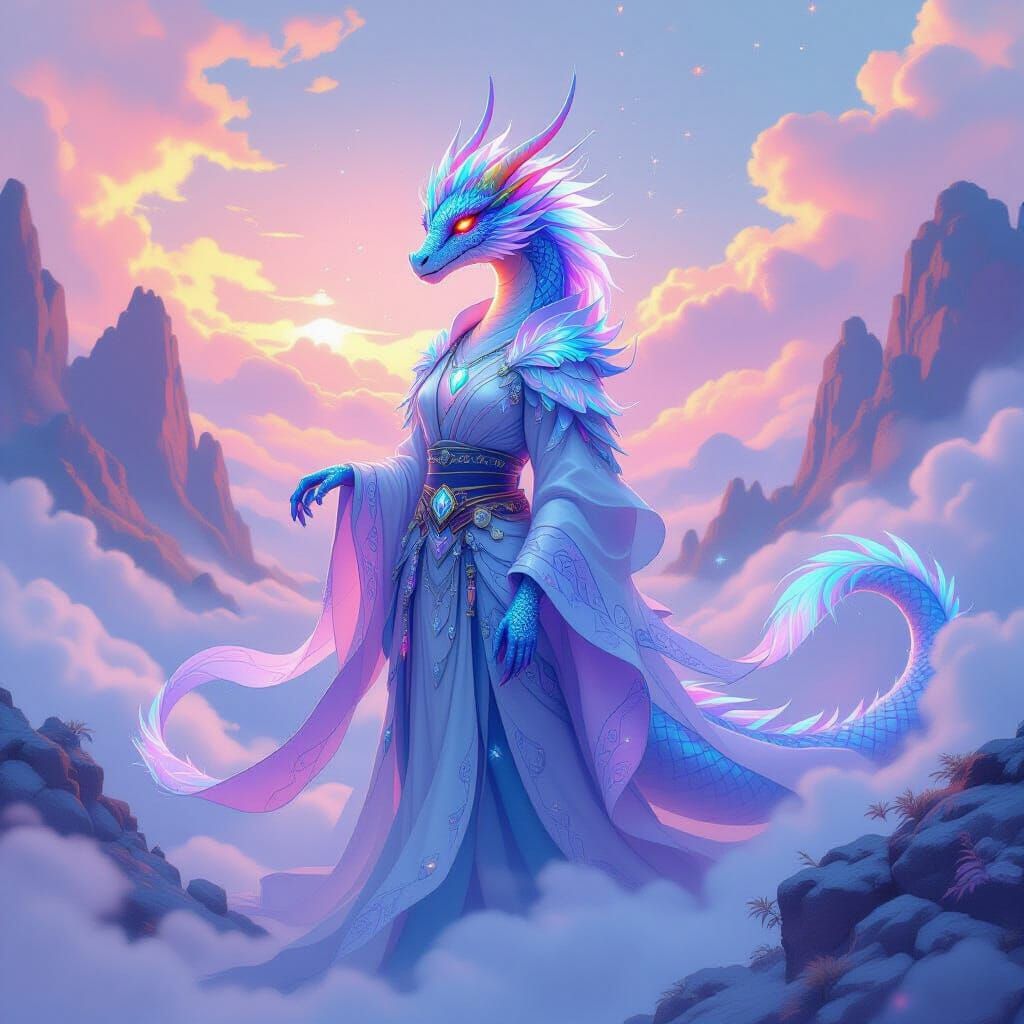 Rainbow Dragon in Dreamy Pastel Mist