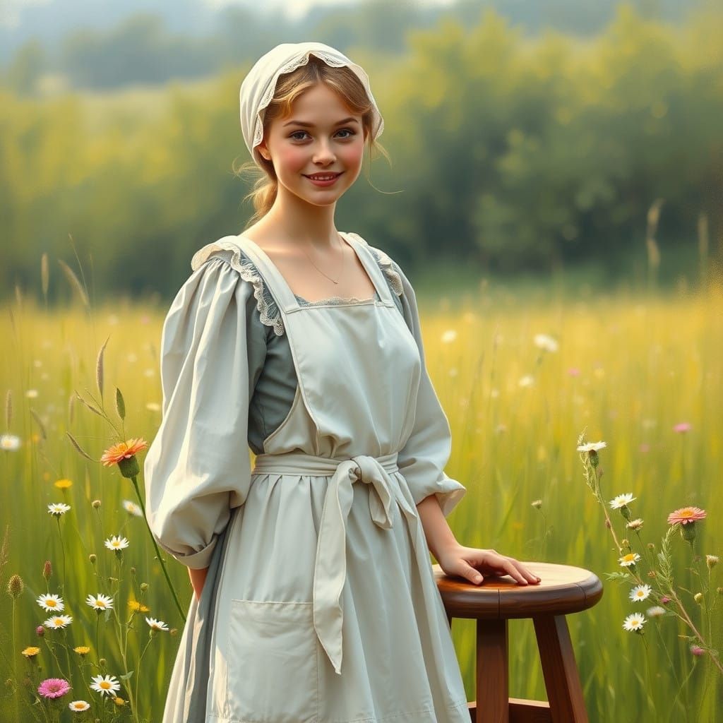 Idyllic Milkmaid in a Sunlit Meadow