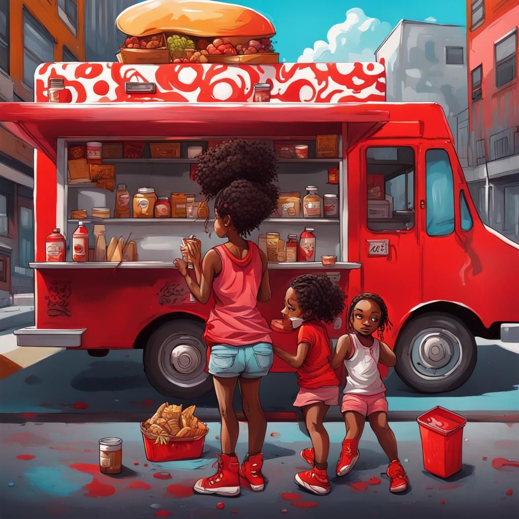 Hyperrealistic Chibi Food Truck Scene in Digital Art