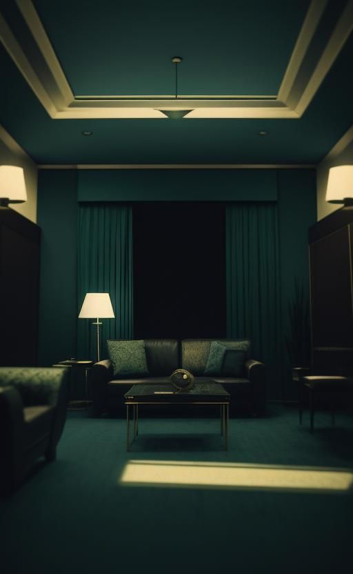Vacant Gaudy 1970s Living Room: Cinematic Film Still