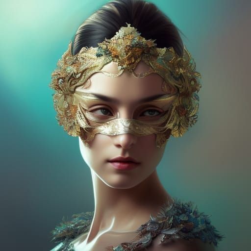 Masquerade Beauty Portrait in Art Nouveau Style