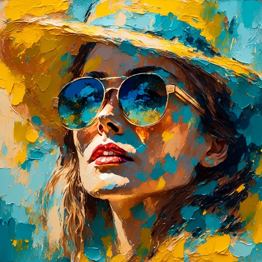 Fauvist Pop Art Portrait of Woman with Sunglasses