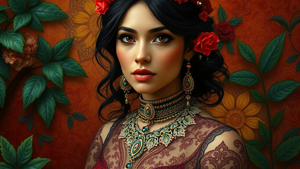 Latina Woman with Lace and Jewelry in Dreamlike Style