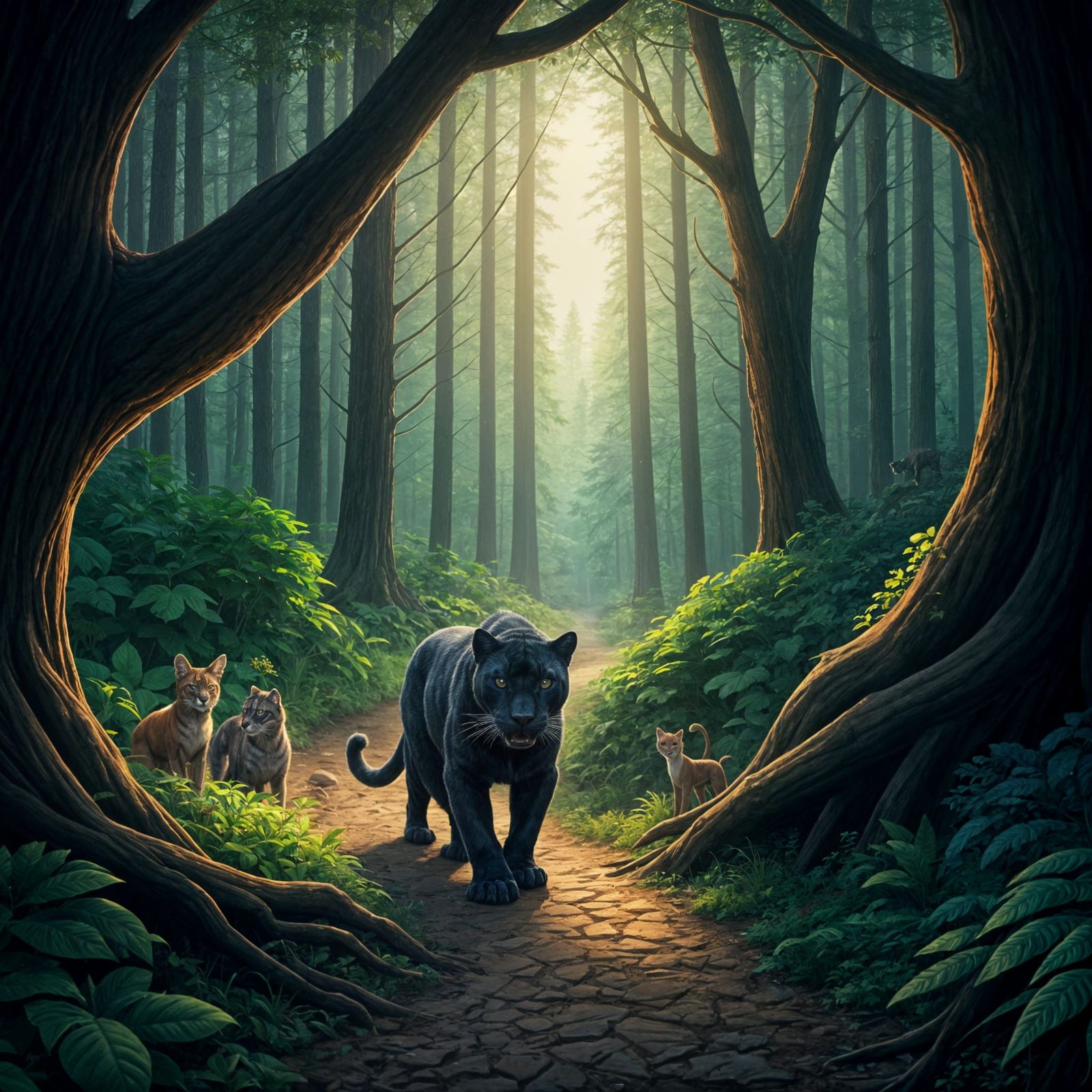 Panther and Friends in a Vibrant Wildscape
