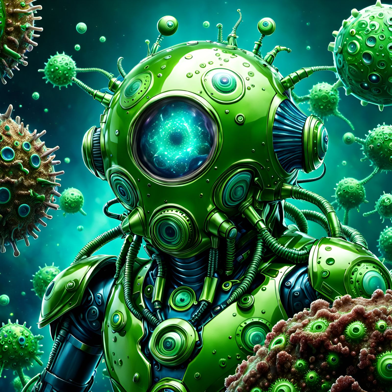 Biopunk Amoeba Iron Man in Microworld Digital Art